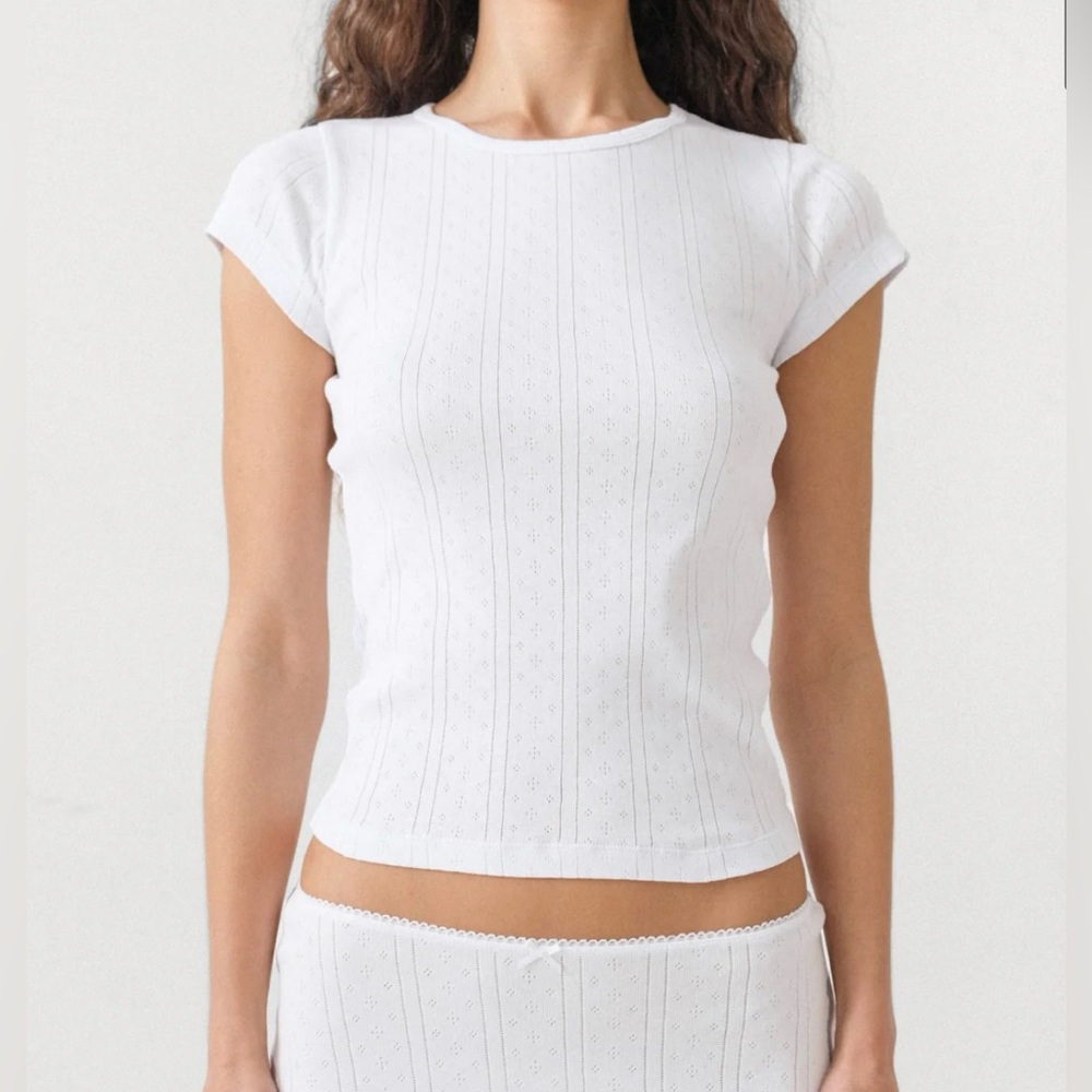 NEW Cou Cou Intimates Baby Tee Pointelle 100% Organic Cotton White - size Large
